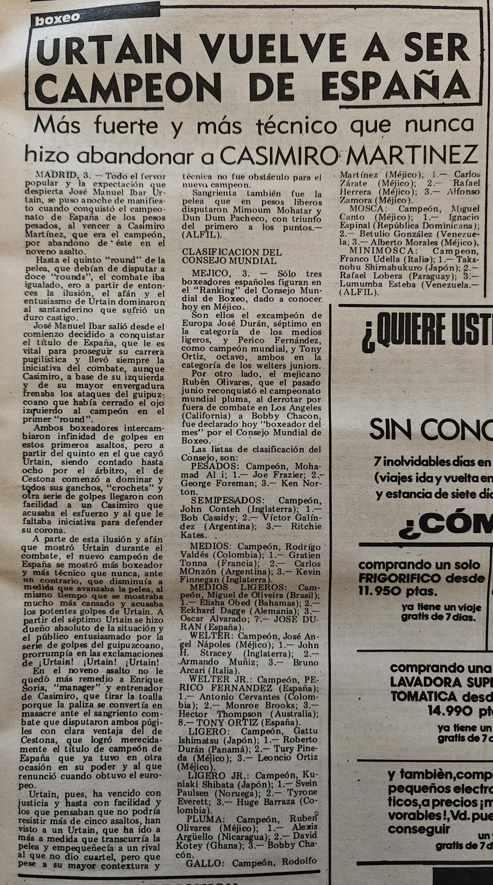 Artículo del 9 de julio de 1975 escaneado del periódico La Región
