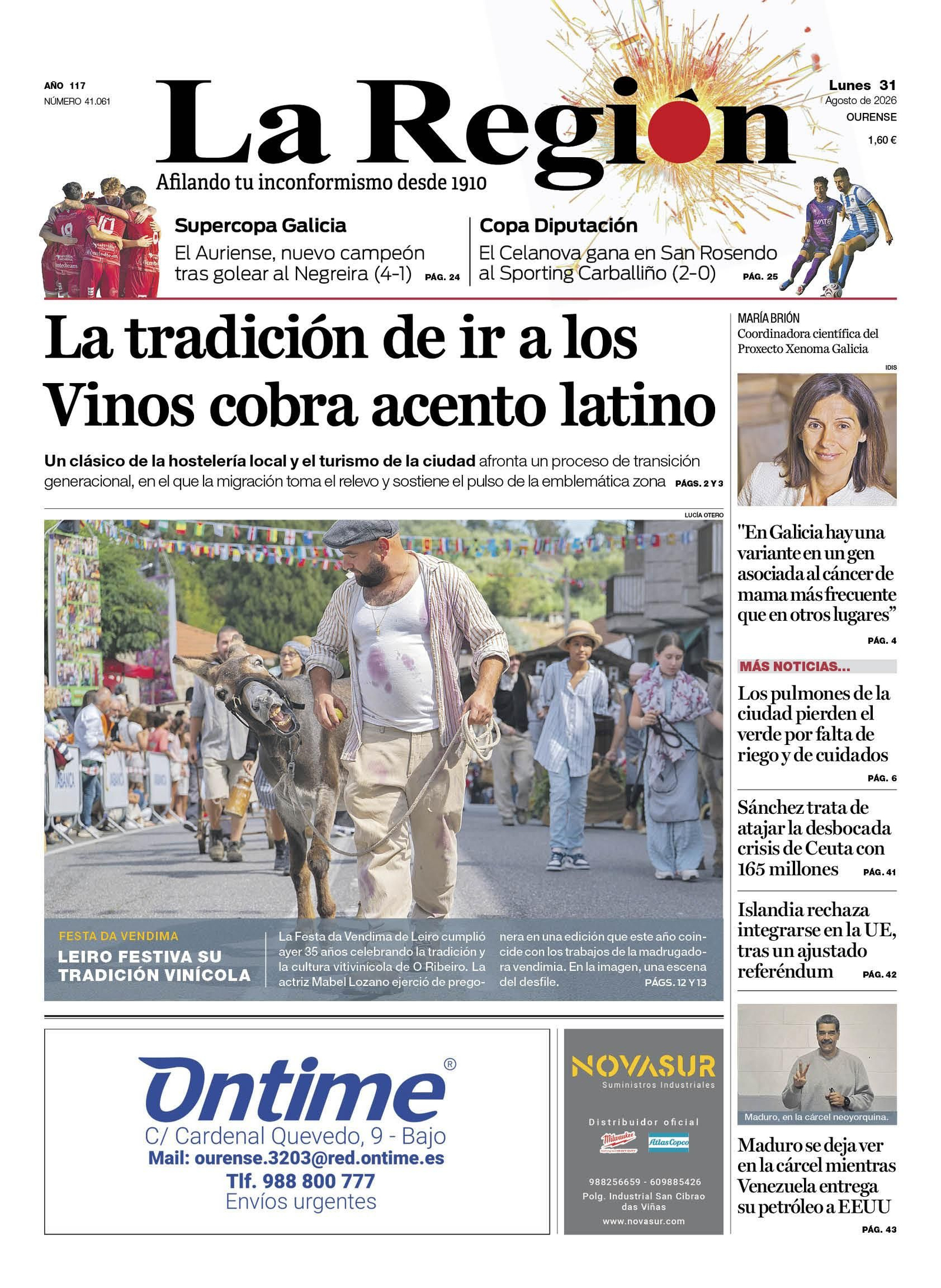 Los titulares de La Región de este lunes, 31 de agosto