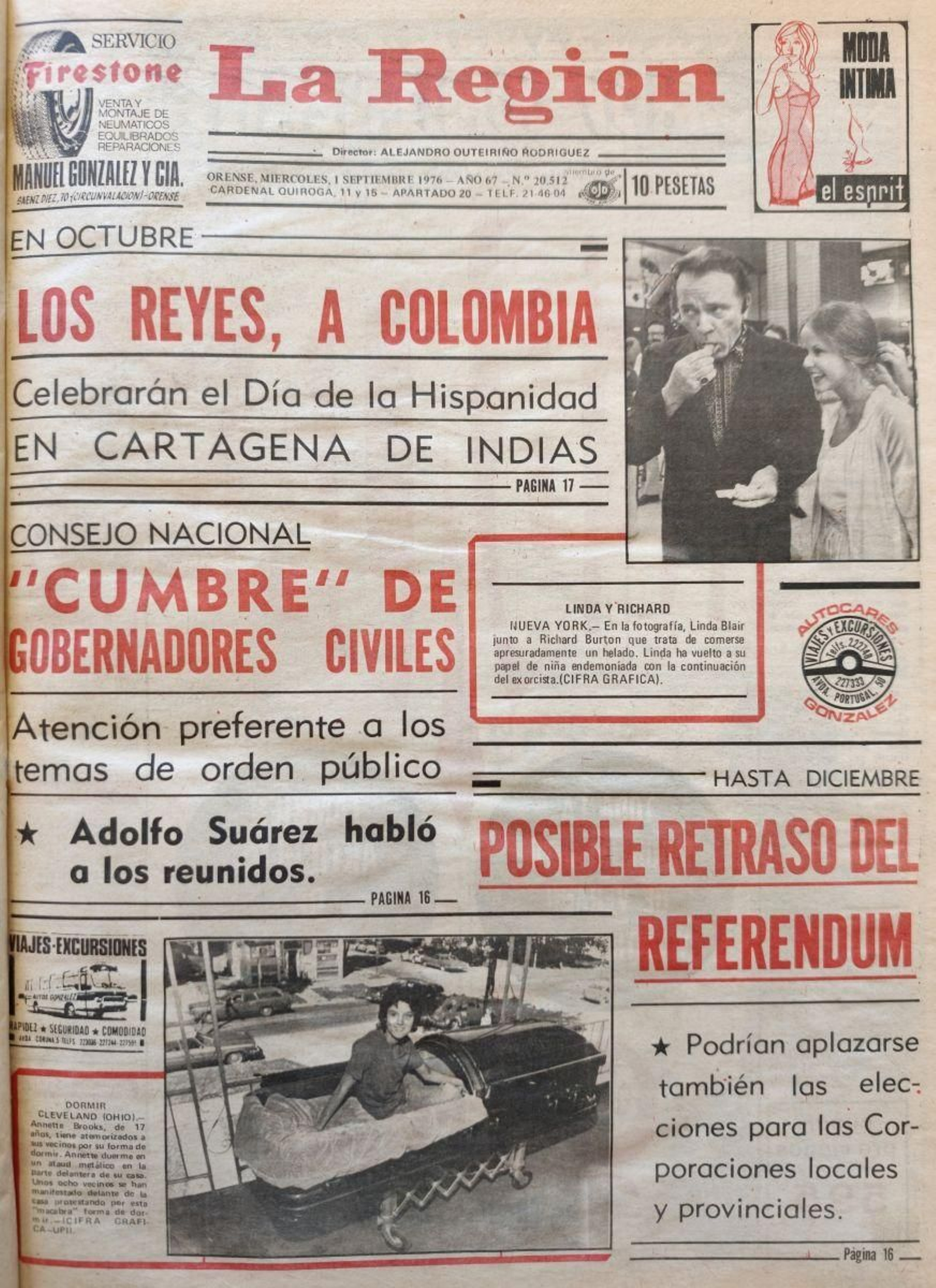 Portada de La Región del 1 de septiembre de 1976