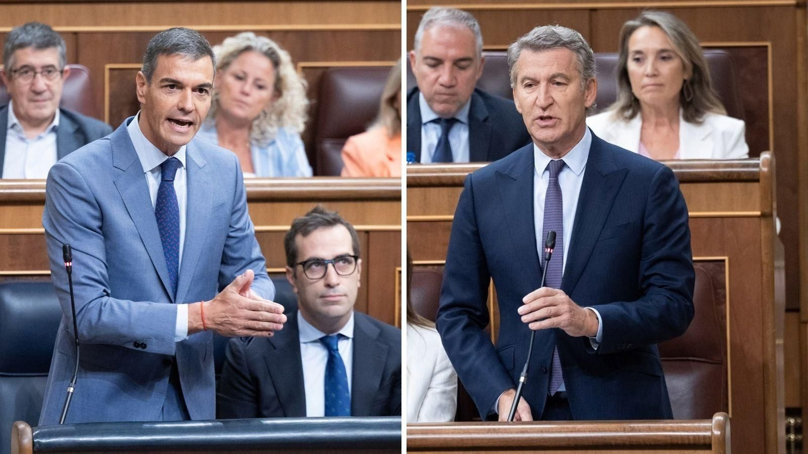 Pedro Sánchez y Alberto Núñez Feijóo se enfrentan en el Congreso durante la sesión de control al Gobierno.