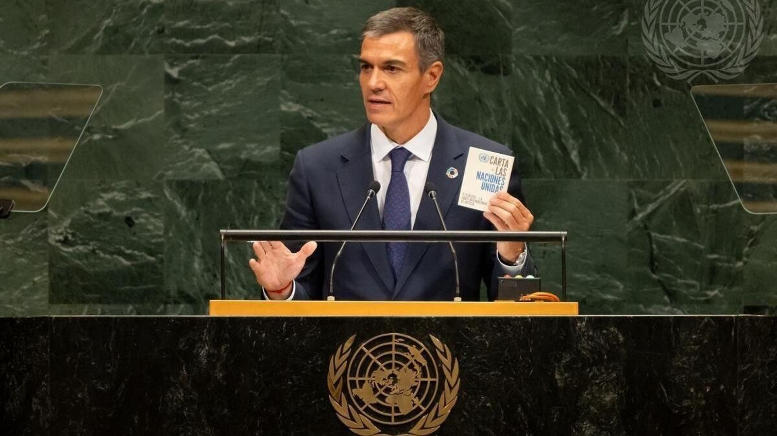 El presidente del Gobierno de España, Pedro Sánchez, ante la Asamblea General de Naciones Unidas.