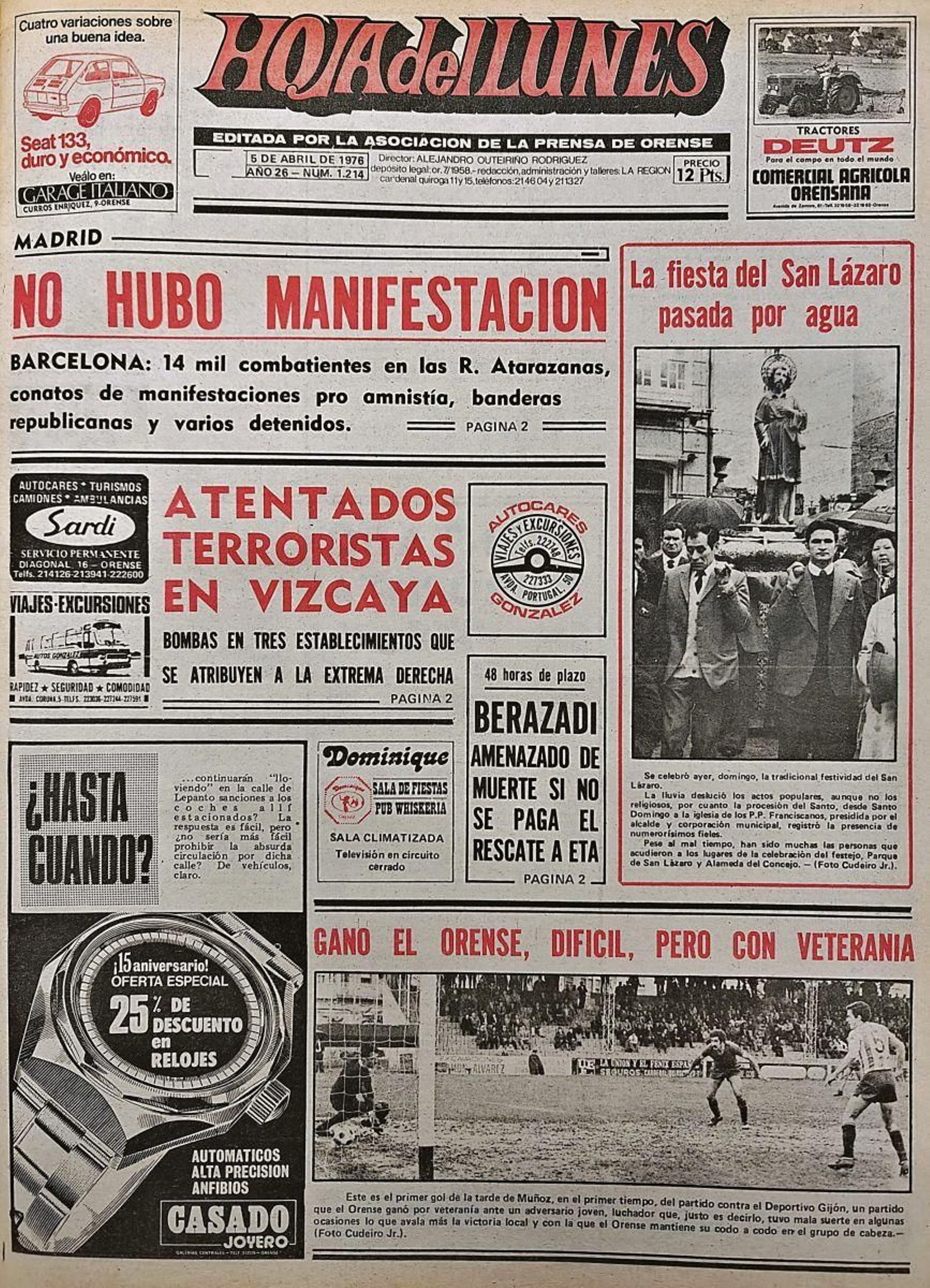 La portada de 1976 de La Región.