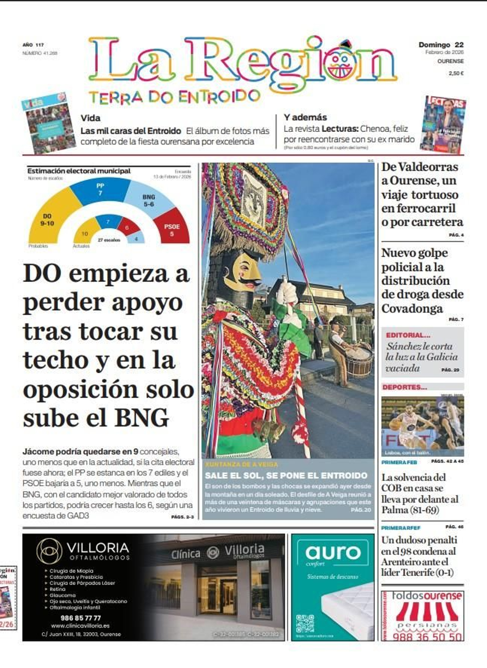 La portada de La Región este domingo 22 de febrero.