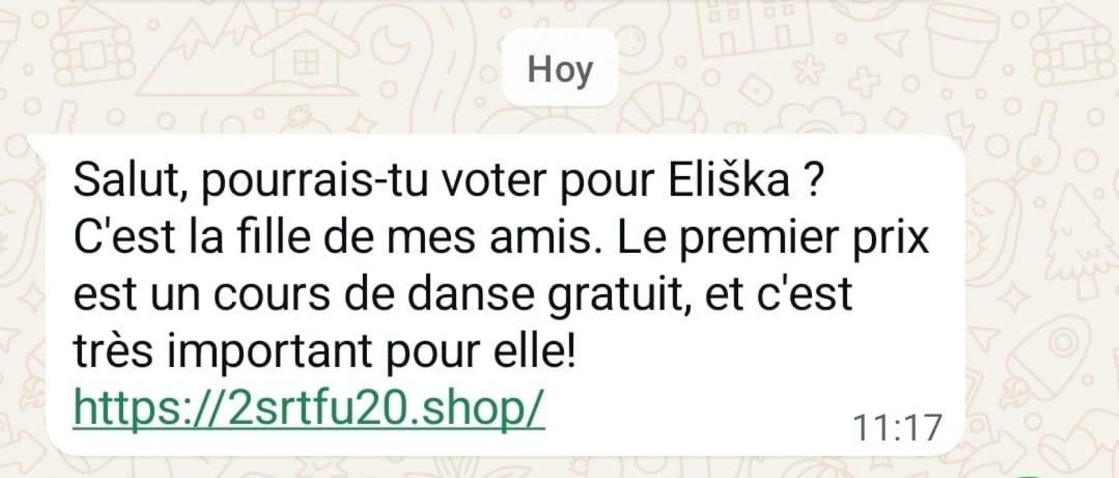 El mismo mensaje fraudulento en francés.