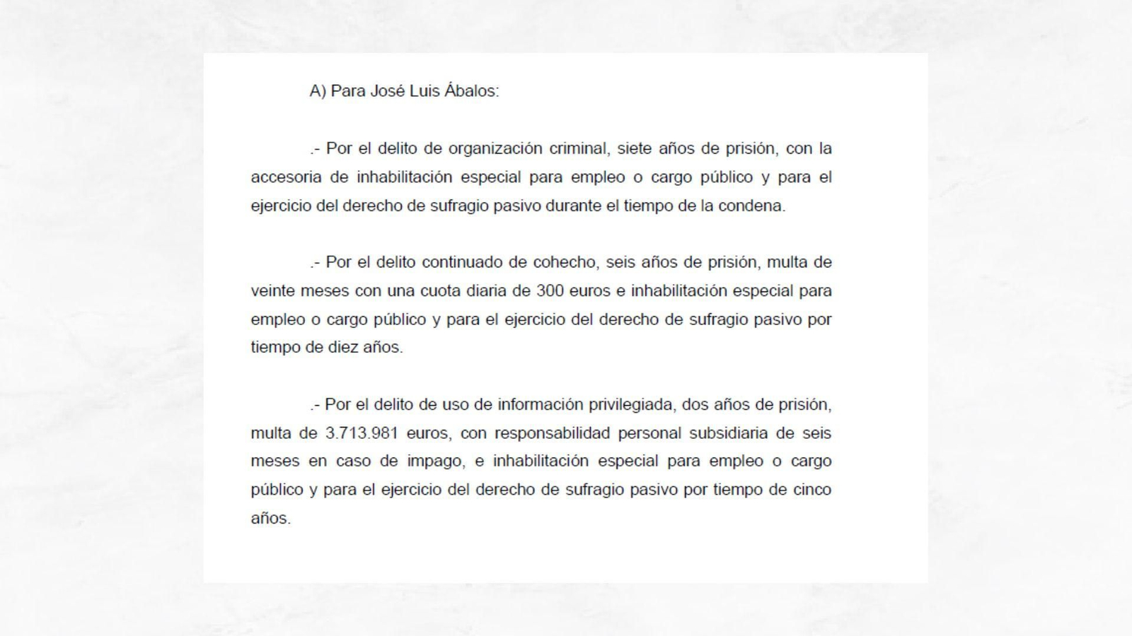 Un extracto de la sentencia a José Luis Ábalos.