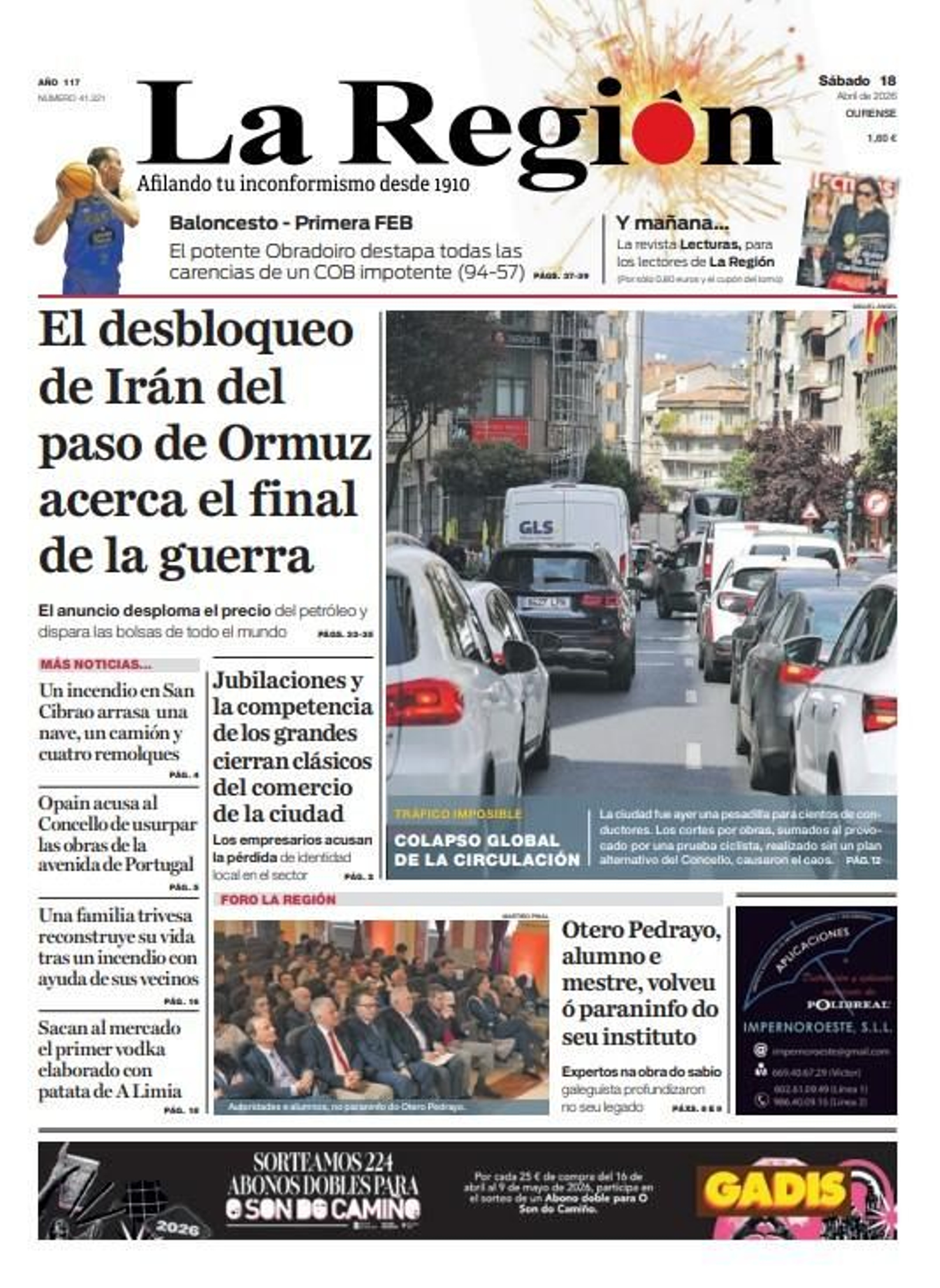 Los titulares de La Región de este sábado, 18 de abril