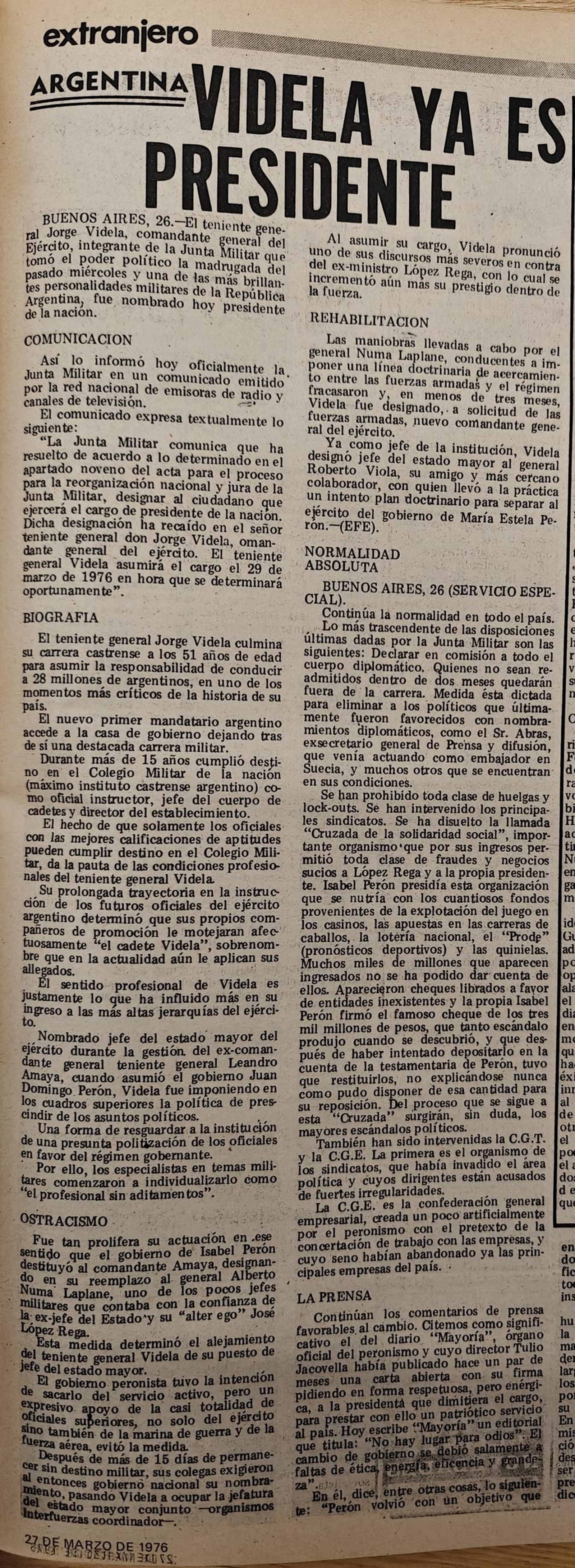 Noticias escaneadas del periódico La Región de 1971.