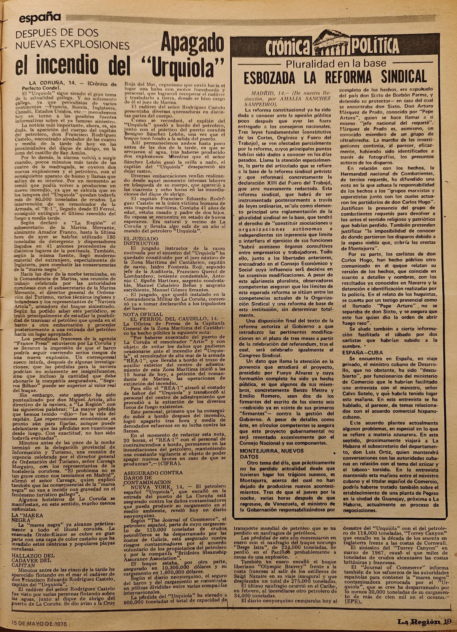 Titulares de La Región del 15 de mayo de 1976