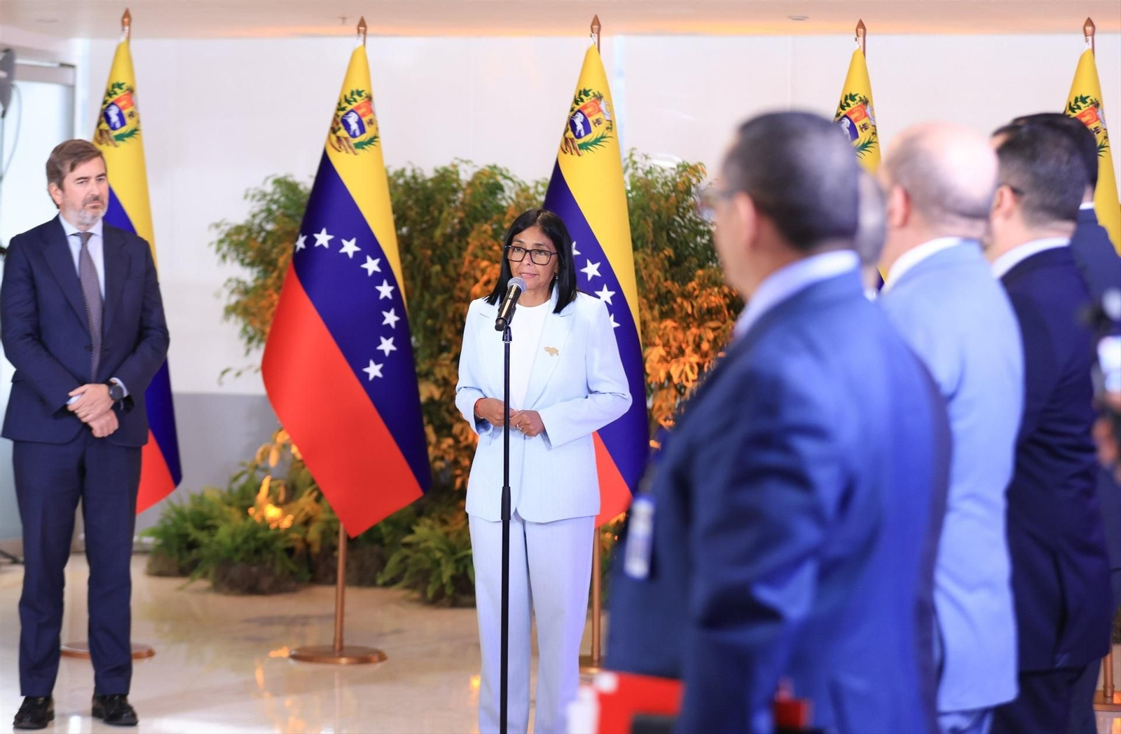 La presidenta de Venezuela, Delcy Rodríguez, tras la firma del acuerdo
