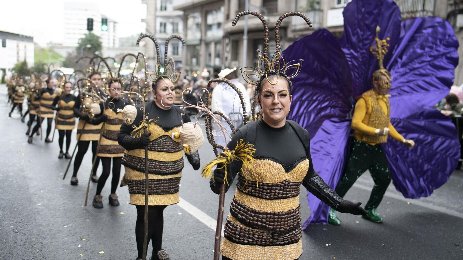 Las abejas de O Irixo no trajeron miel, pero fueron las grandes triunfadoras del desfile con trajes hechos de maíz.