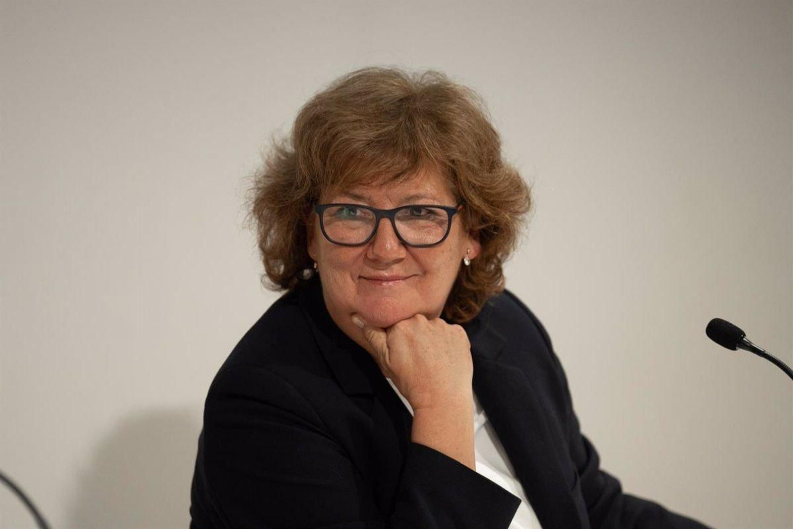 La periodista Olga Viza, durante una conferencia, en Madrid.