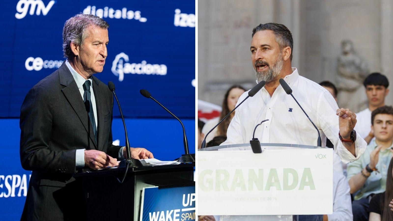 Alberto Núñez Feijóo y Santiago Abascal, en imágenes de archivo, durante distintos actos públicos.
