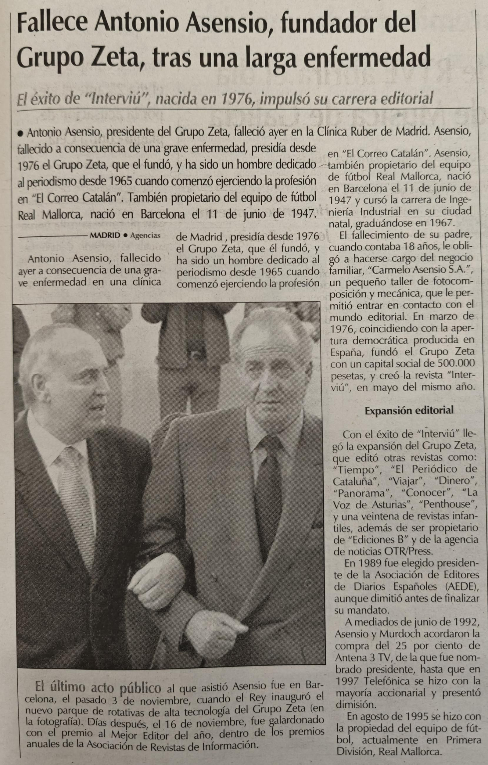 Fallece Antonio Asensio.