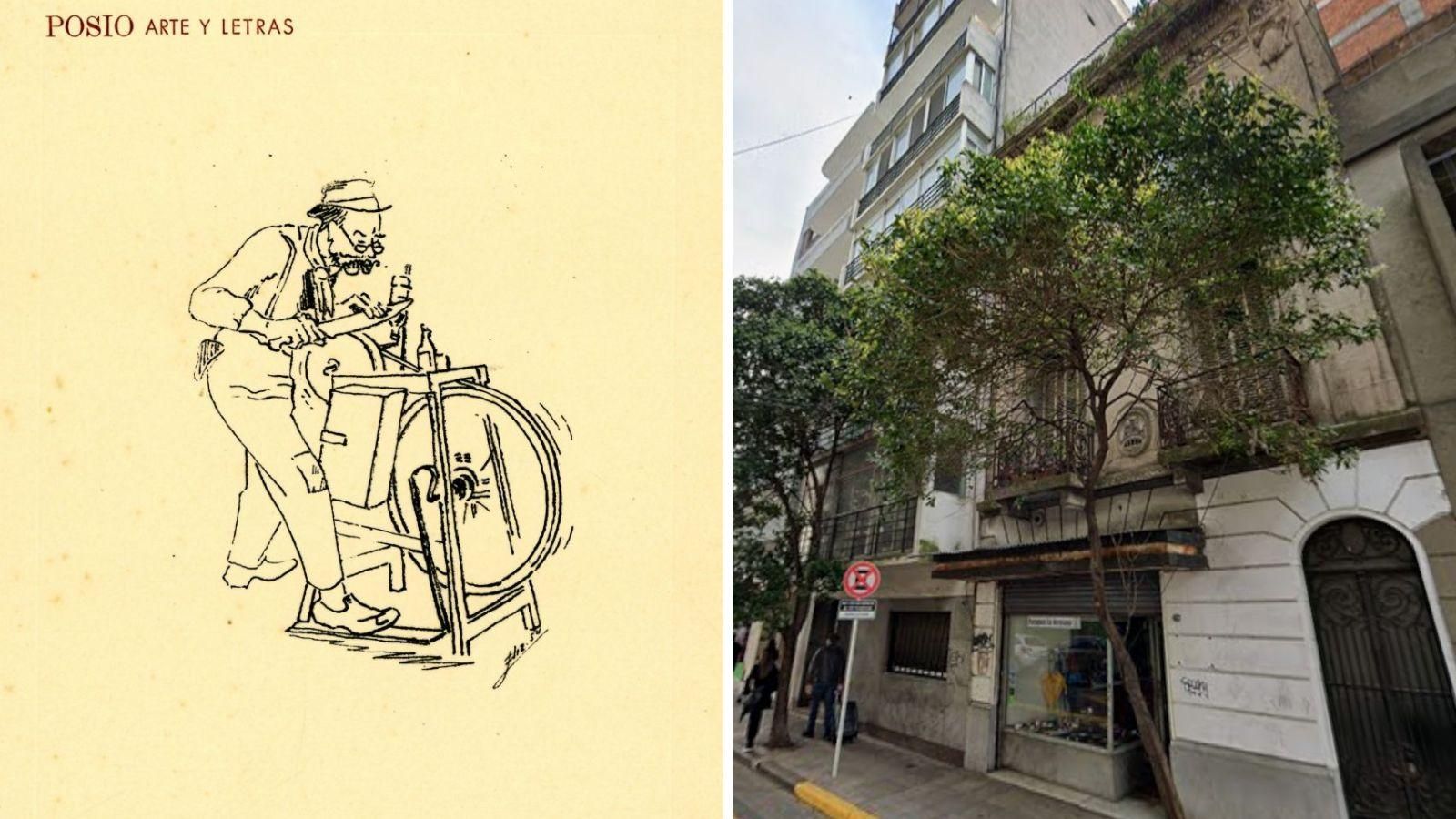 Local de “La Orensana” de Bos Aires e portada do poema de Gómez Pato.