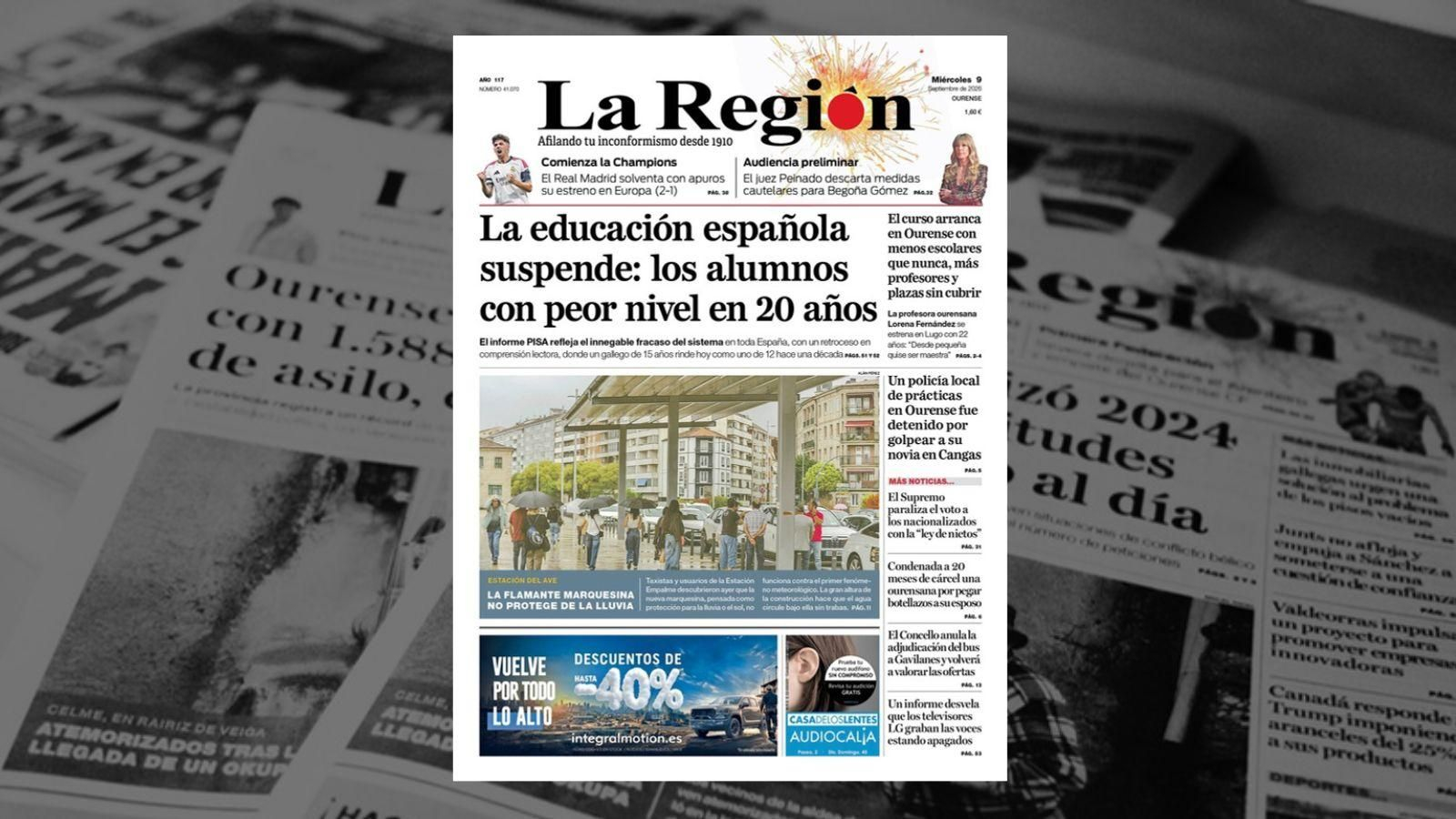 La portada de La Región de este miércoles, 9 de septiembre