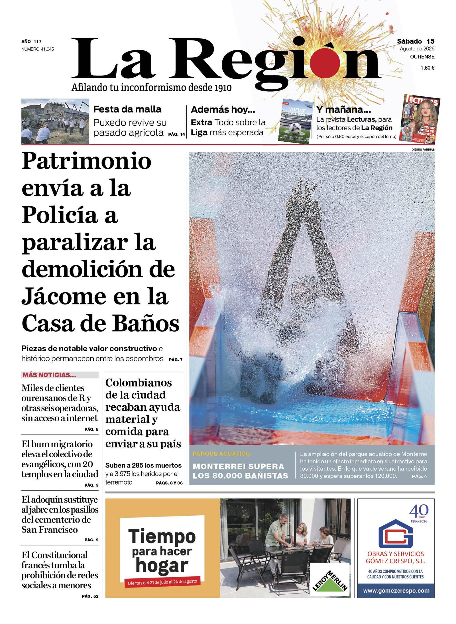 Los titulares de La Región de este 15 de agosto