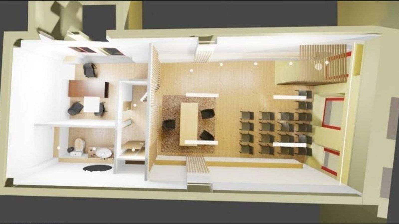 Plano general de cómo quedará el inmueble de la calle Abeleira Menéndez, con varias divisiones.