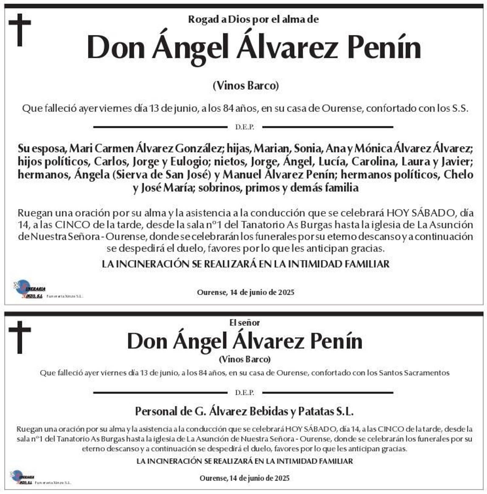 Esquelas del sábado.