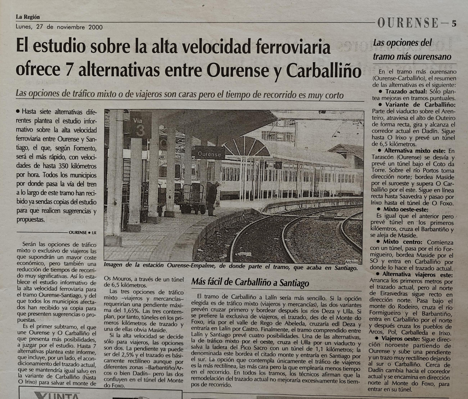 Los titulares de La Región del 27 de noviembre del 2000
