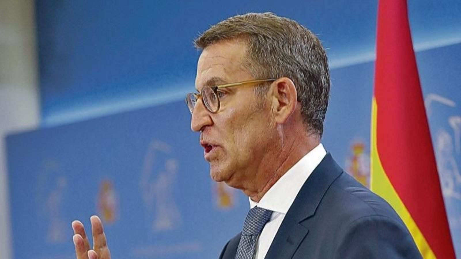 Feijóo, el martes durante una rueda de prensa en el Congreso.