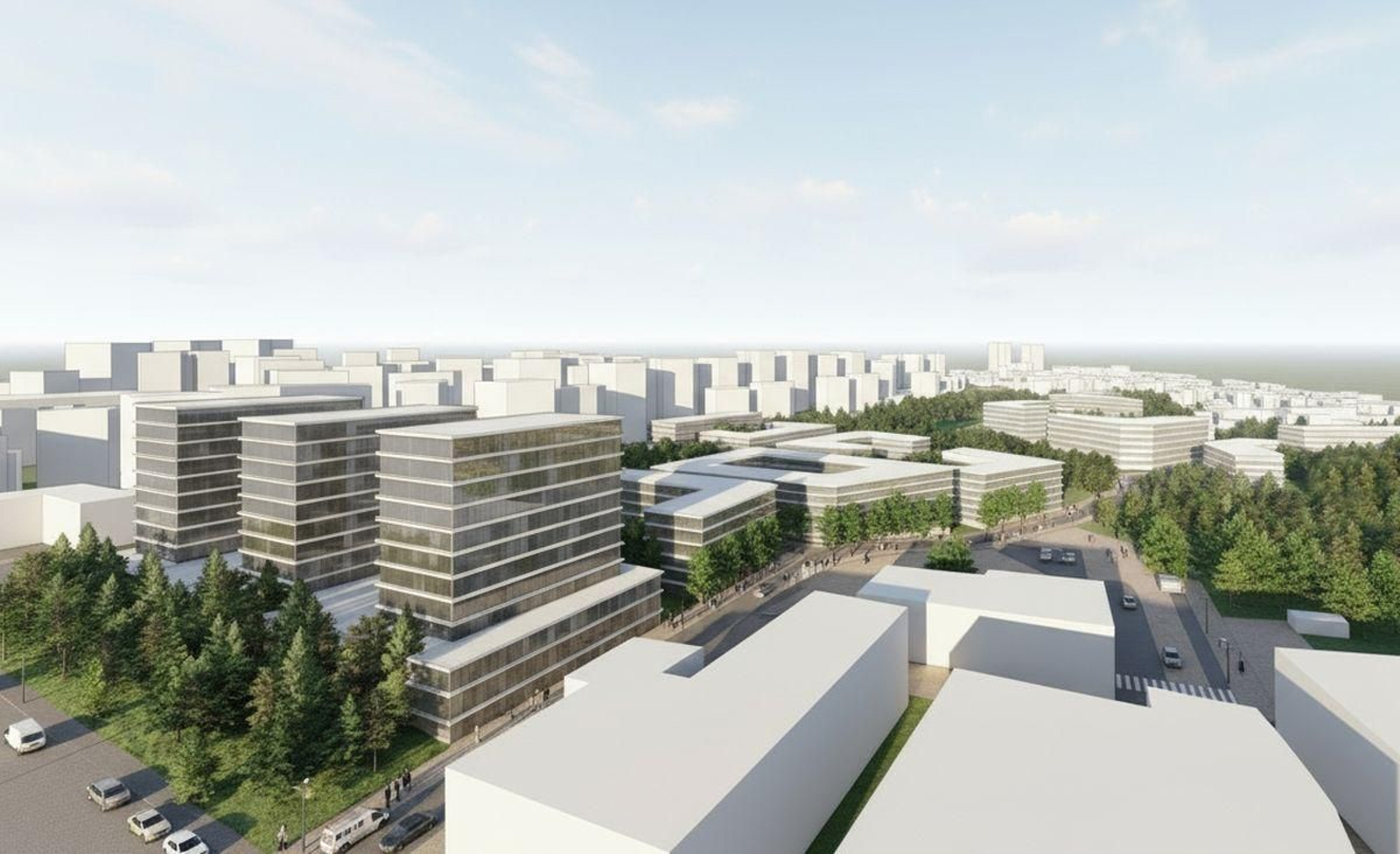Una imagen de cómo será el polígono de la Xunta de Parque Ofimático, con 2.300 pisos en avenida de Madrid.