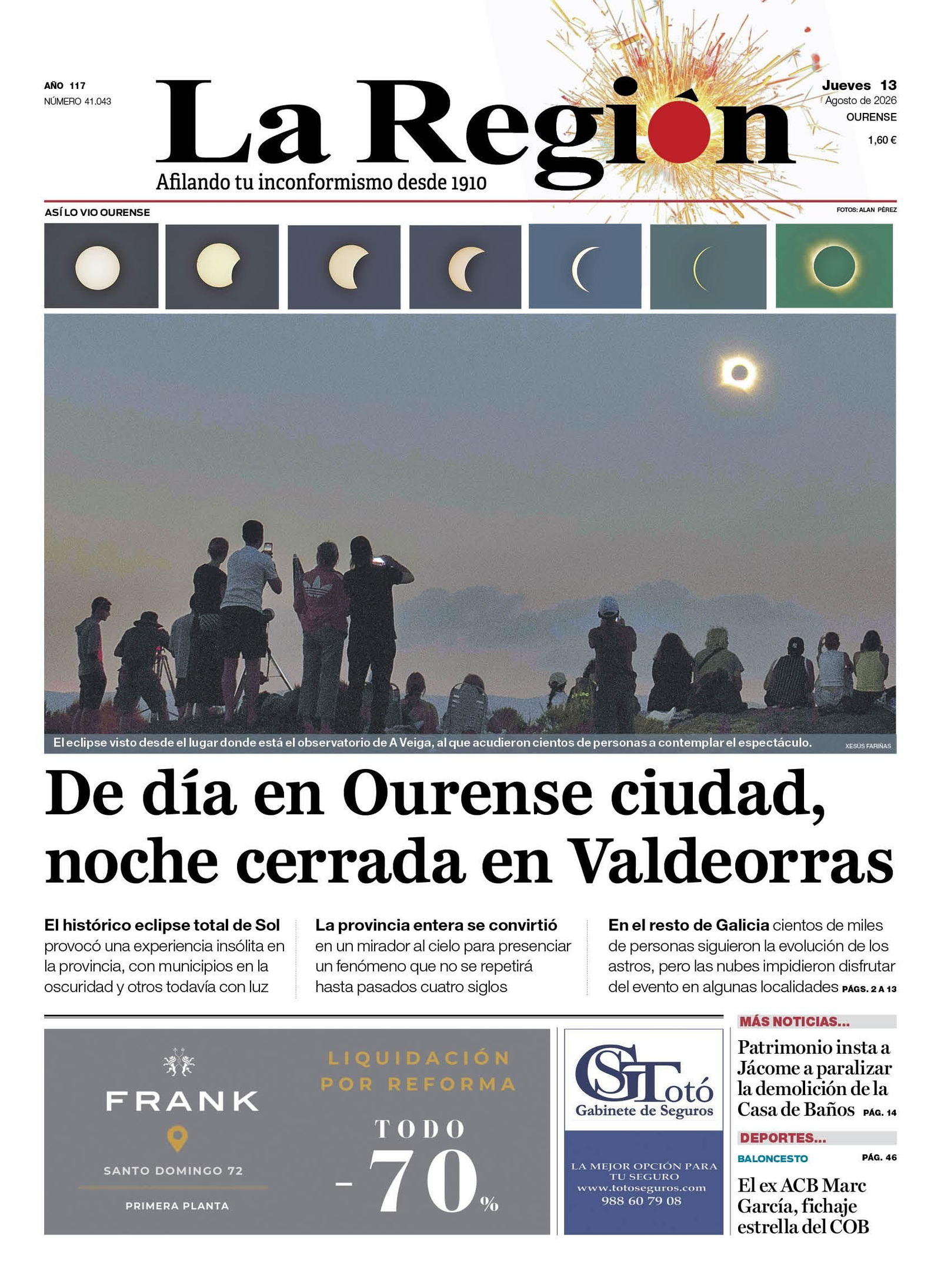 Los titulares de La Región de este jueves, 13 de agosto