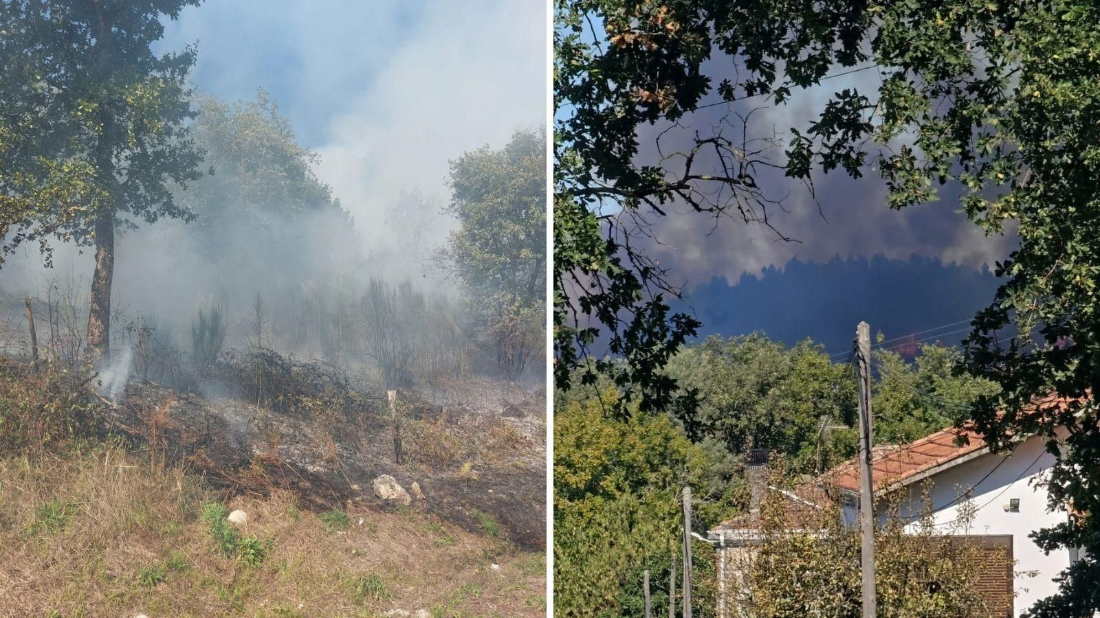 Imagen de los incendios en Baños de Molgas (izquierda) y Xunqueira de Ambía (derecha)