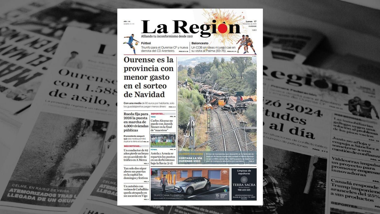 La portada de La Región de este lunes, 17 de noviembre