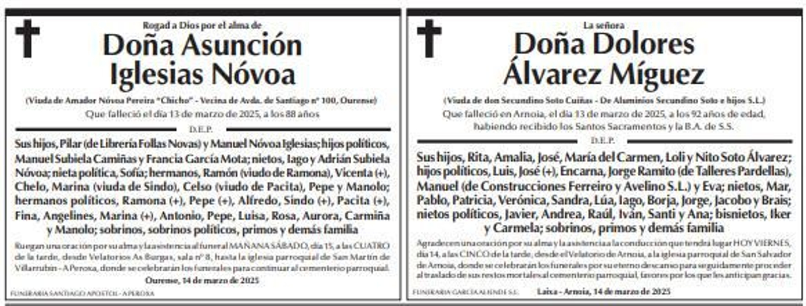 Las esquelas, 14 de marzo