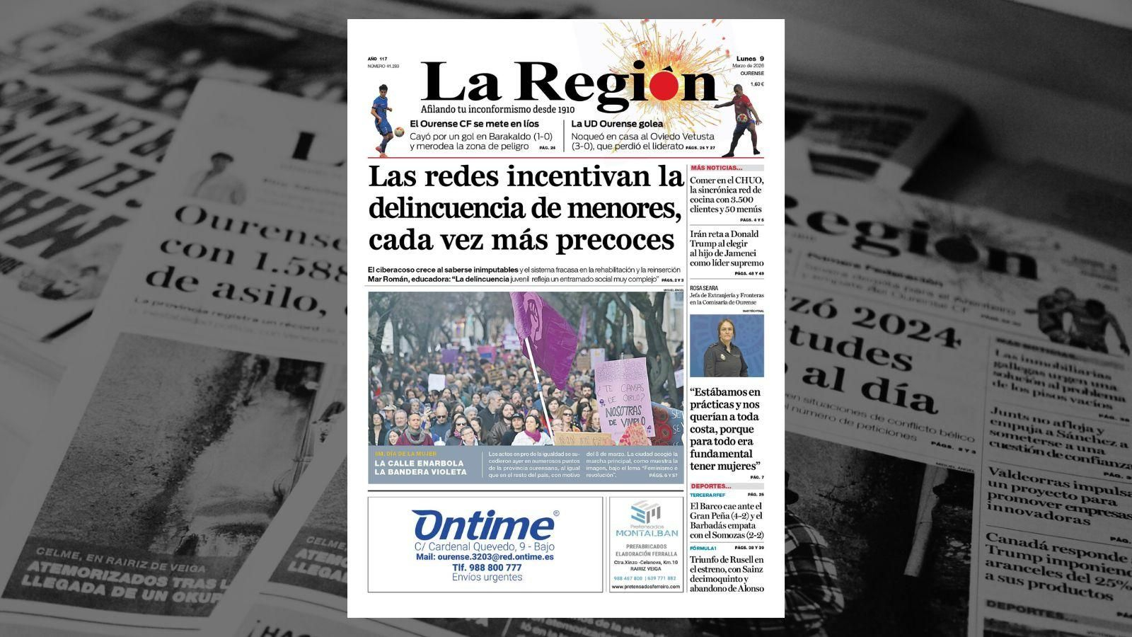 La portada de La Región de este domingo.
