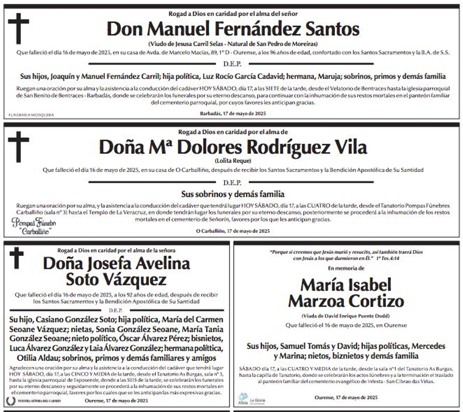 Las esquelas de este sábado.