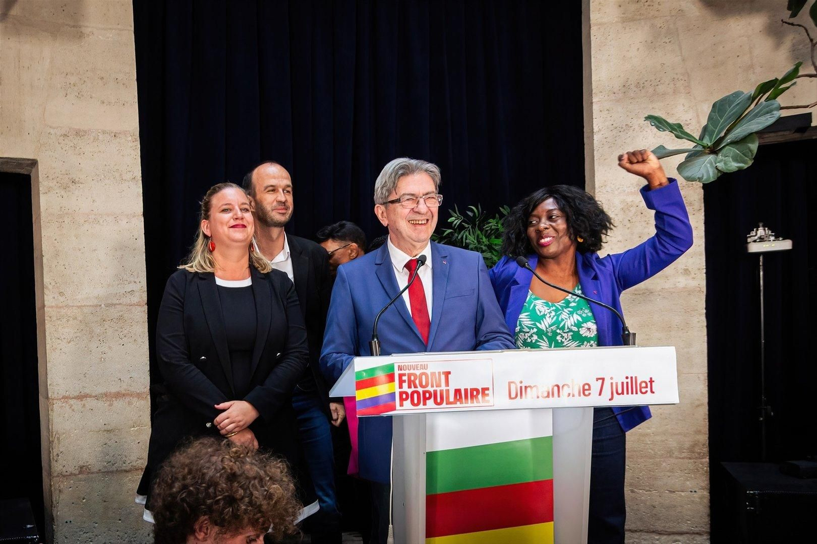 Mathilde Panot, Manuel Bompard, Jean-Luc Melenchon and Daniele Obono. // EP