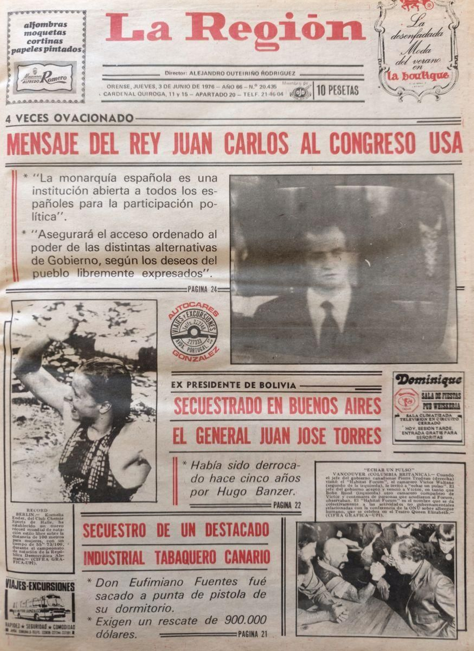 Primera página del 3 de junio de 1976.