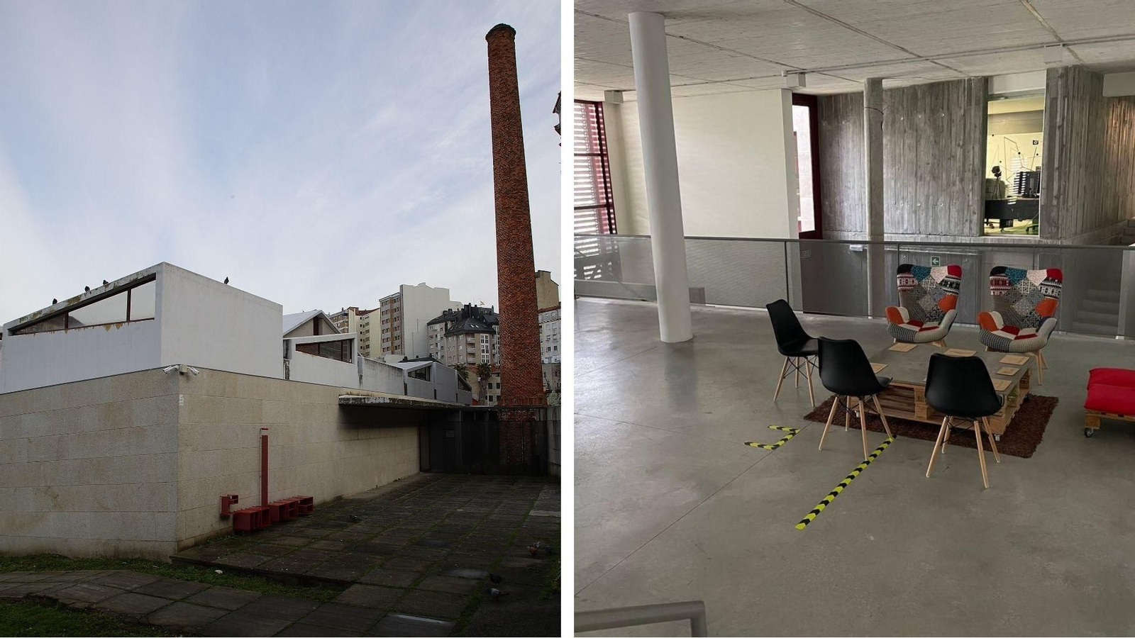 Exterior e interior del centro La Molinera, con claras muestras de su poco uso.