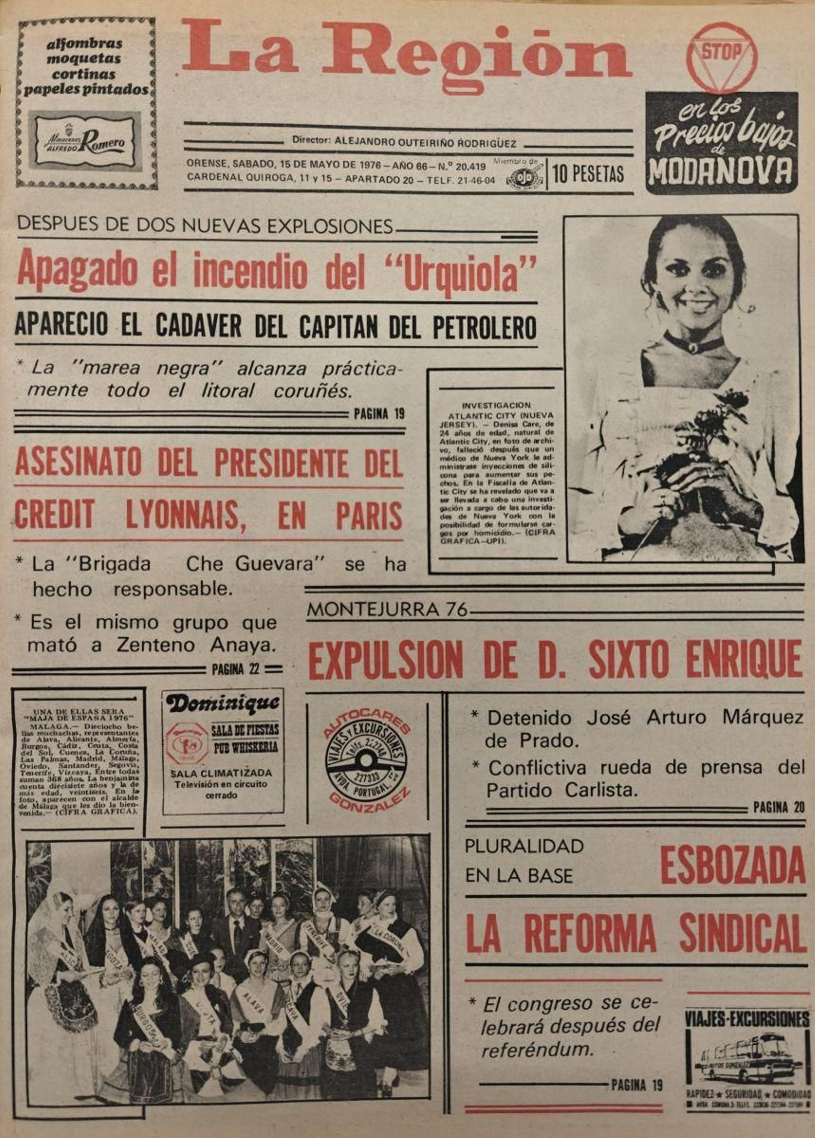 Los titulares de La Región del 15 de mayo de 1976