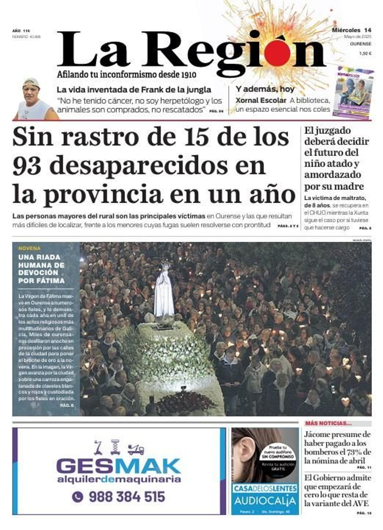 La portada de este miércoles, 14 de mayo.