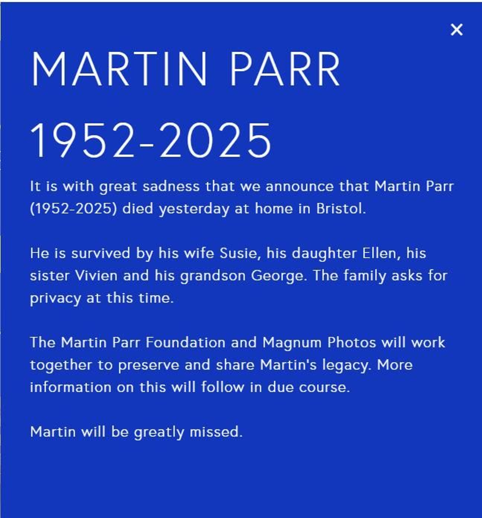 Mensaje de la fundación Martin Parr