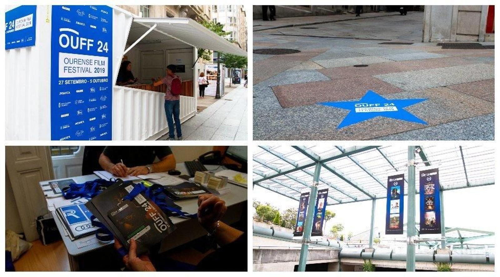 En el puesto situado en el Paseo reparten programas de mano y pulseras del 24º OUFF (A.CACHALVITE).