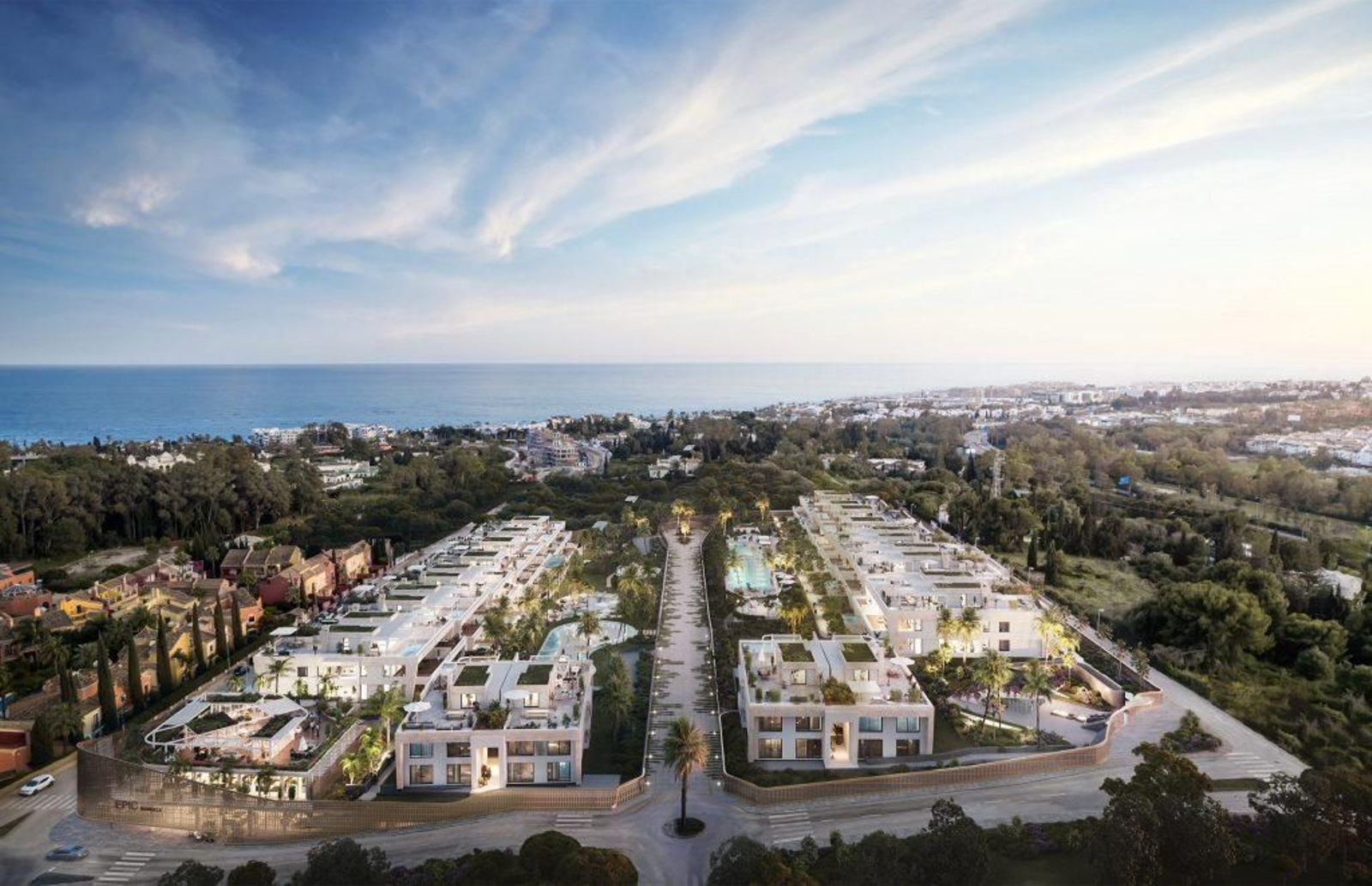 Vista de una promoción inmobiliaria de lujo en Marbella