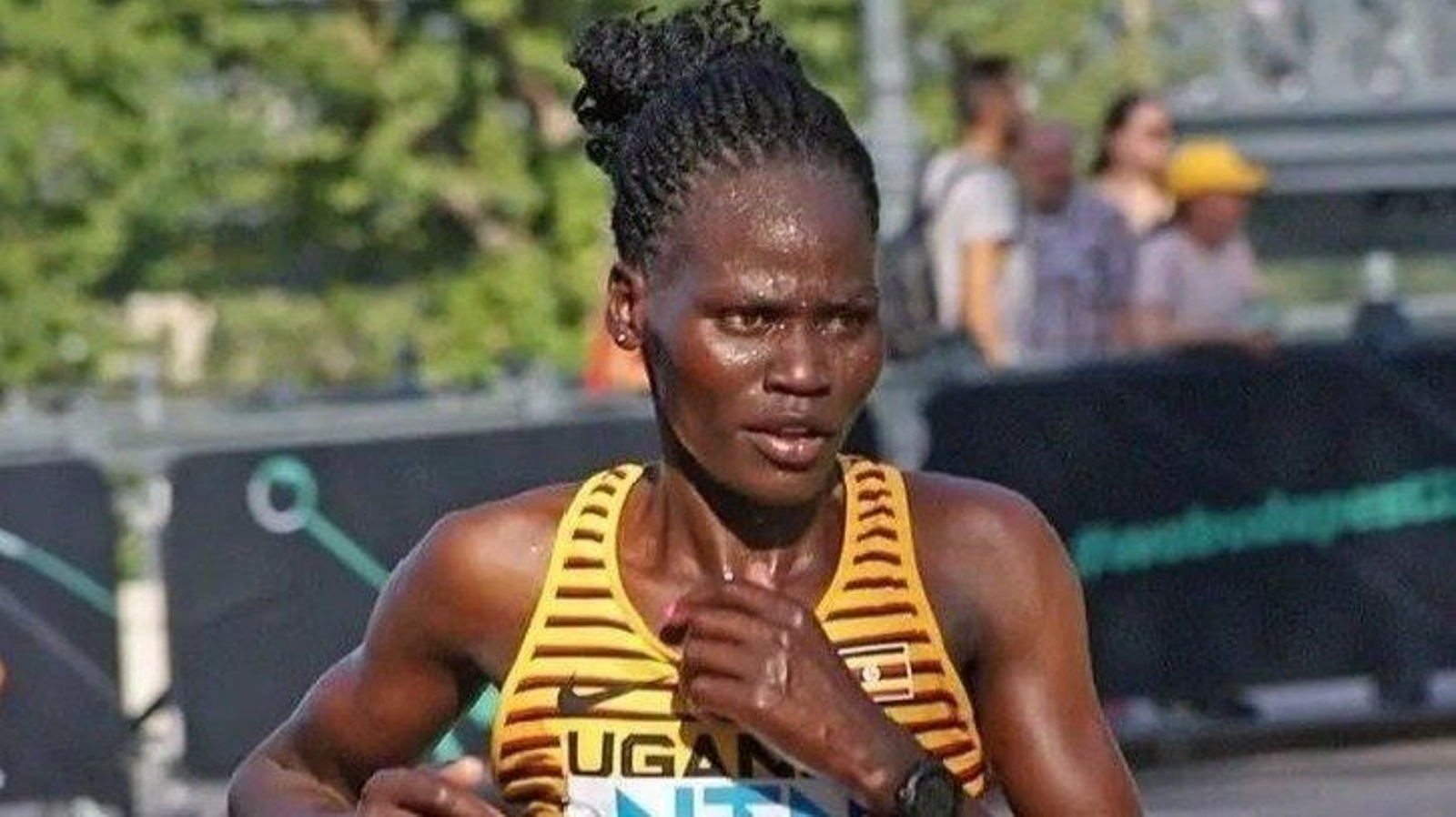 Rebecca Cheptegei, en un maratón con Uganda.