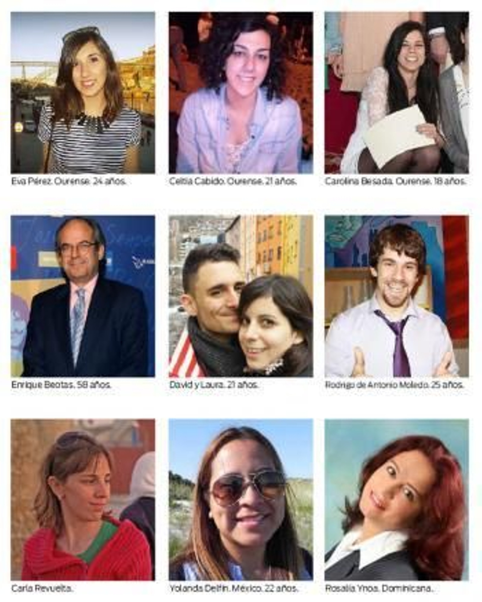 Algunas de las víctimas del accidente.