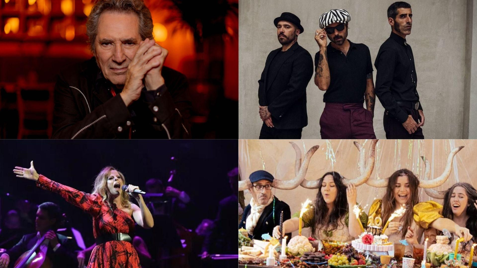 Miguel Ríos, Sidecars, Pastora Soler y el grupo De Vacas, que actuarán en La Peregrina.