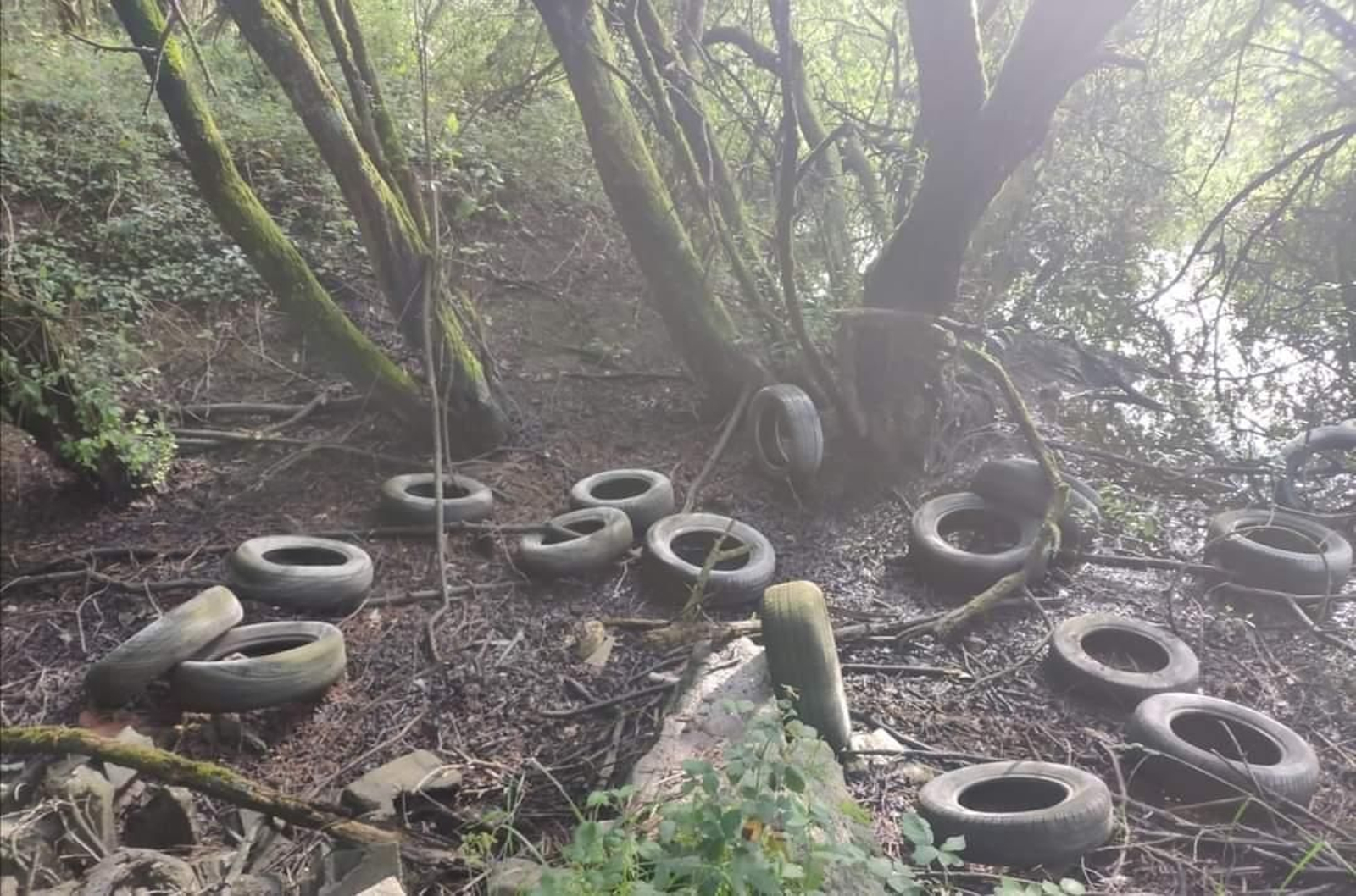 Los montes en Sandiás llenos de neumáticos