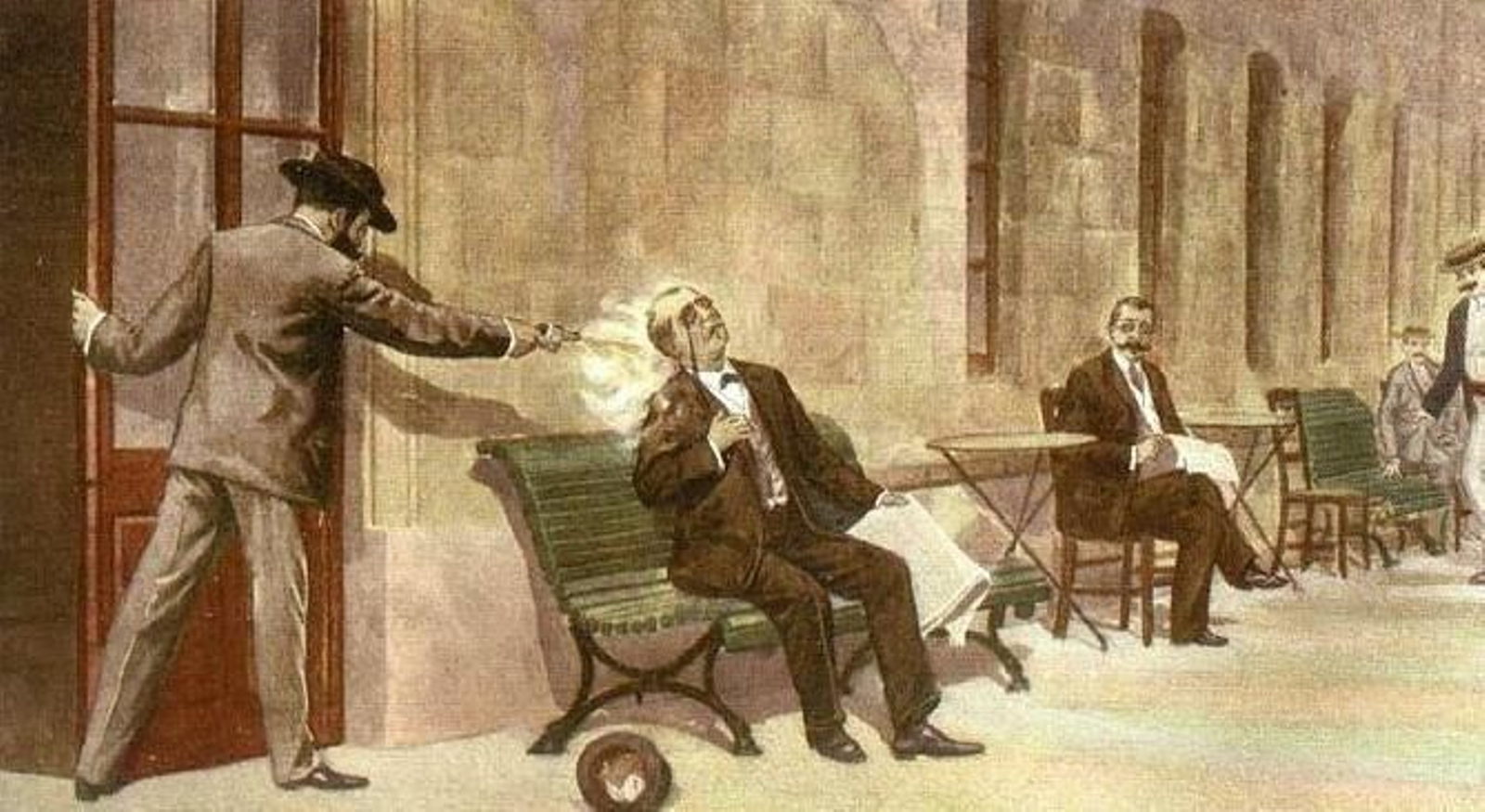 Imagen: Asesinato de Cánovas, 1897, por V, Ginés.