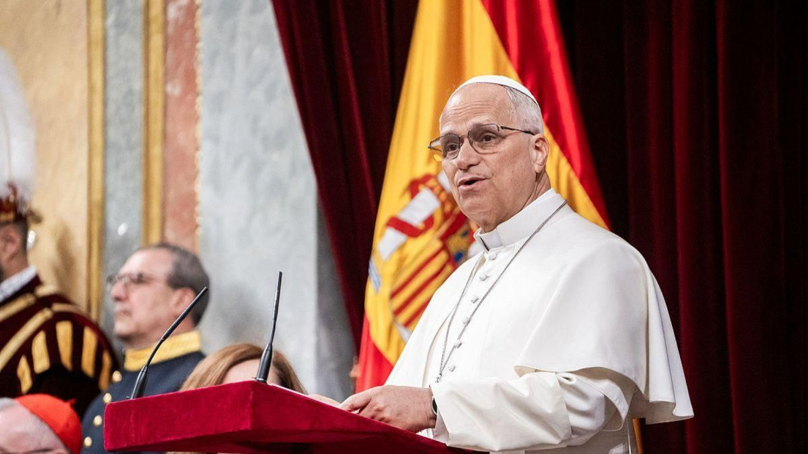El papa León XIV, durante su discurso en el Congreso.