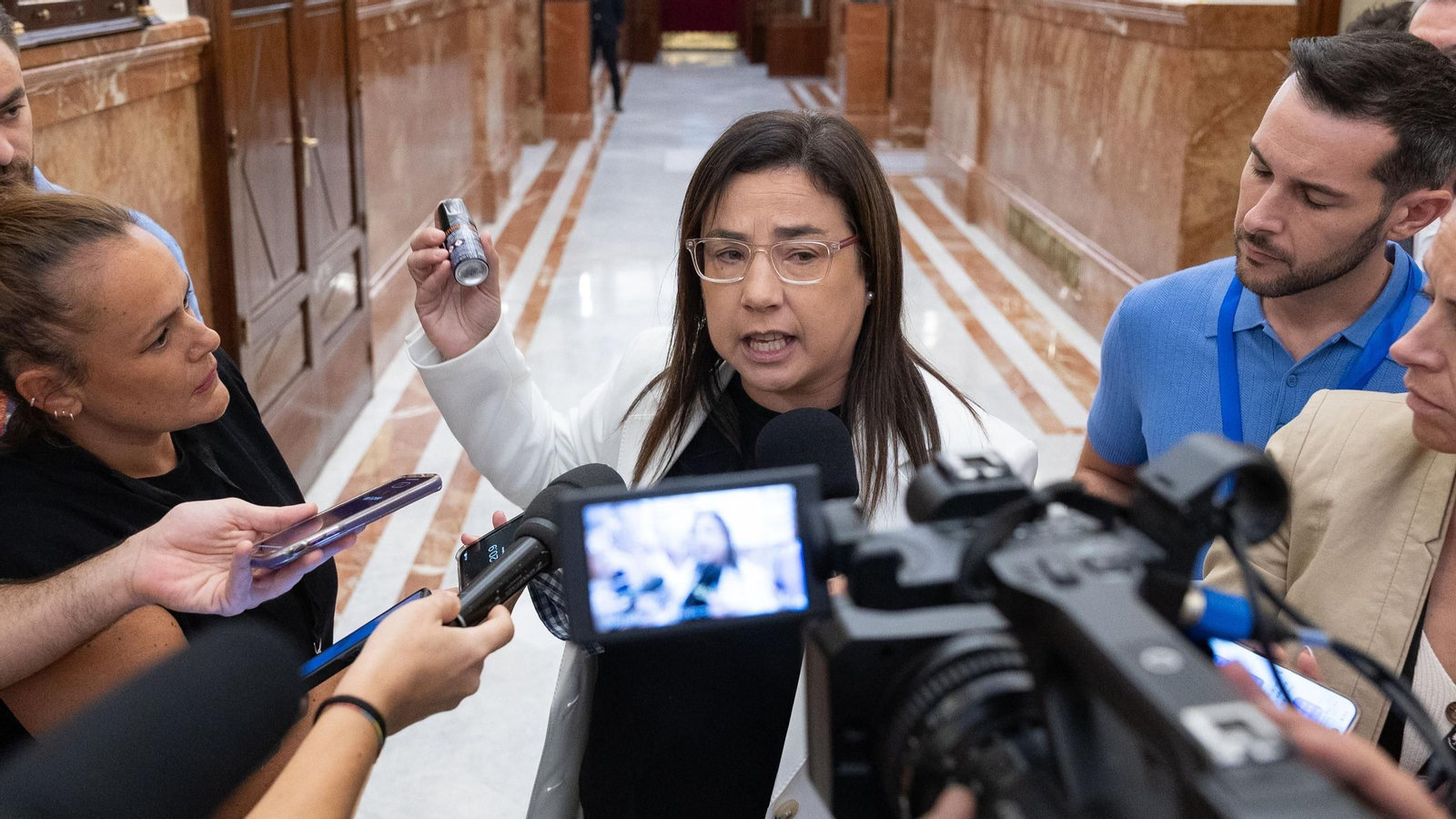 La diputada del PP, Ana Vázquez, tras ser expulsada por llevar un bote de gas pimienta durante una sesión de control al Gobierno