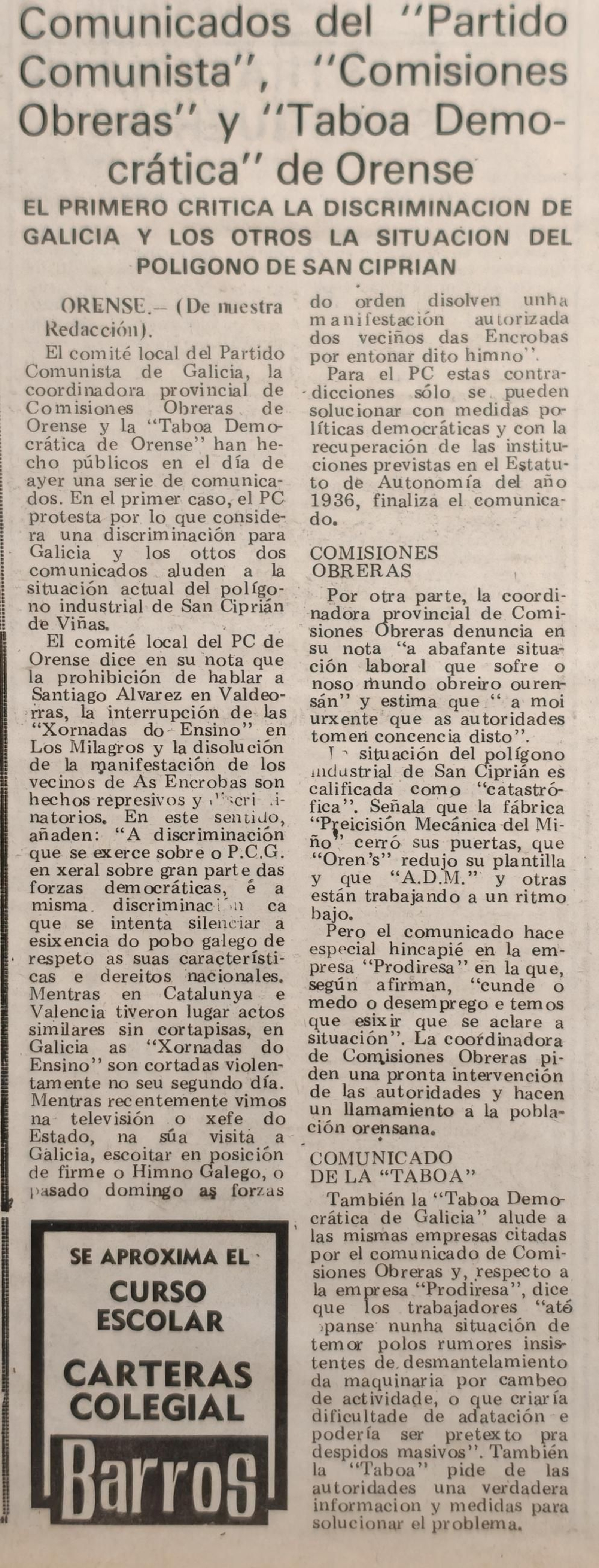 Titulares de La Región del 1 de septiembre de 1976