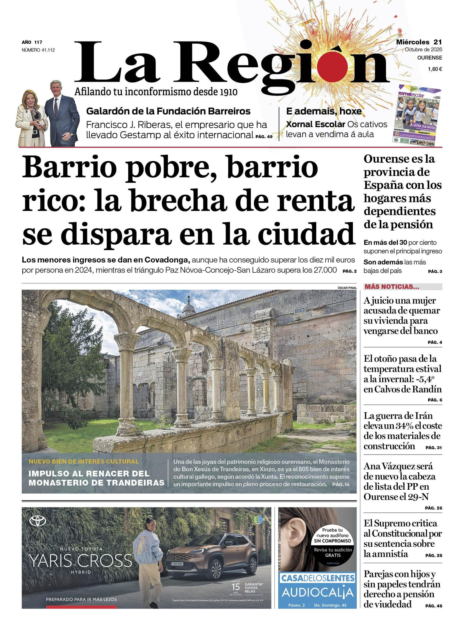 Portada de La Región del miércoles, 21 de octubre.