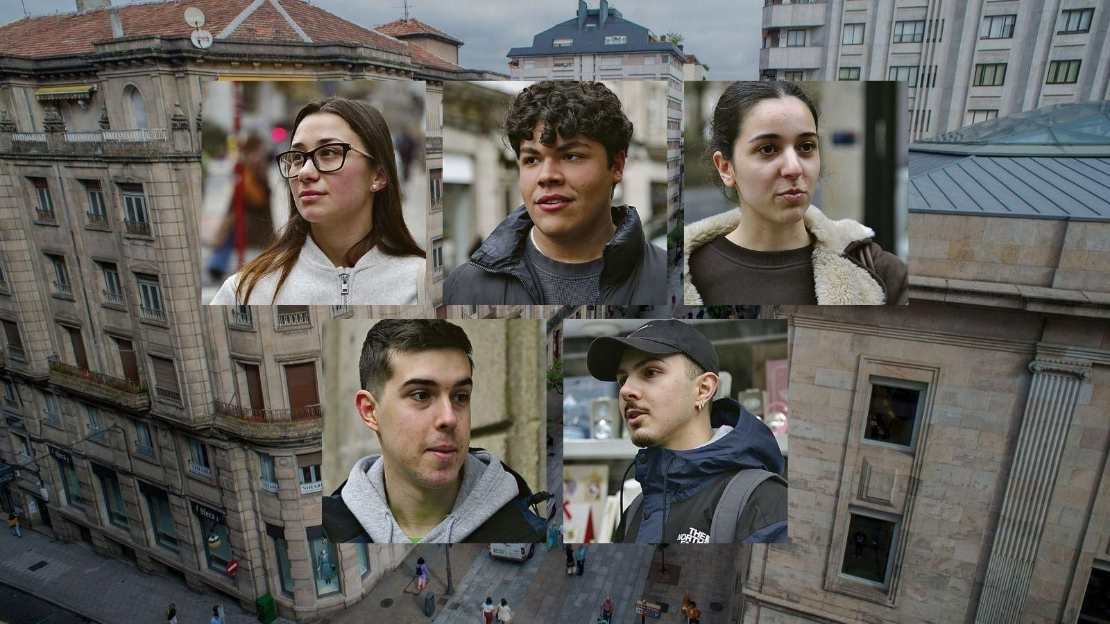 Arriba, Aldara Deaño (19 años), Jefferson Kaua (19) y Aitana Castelo (19). Abajo, Luis Sanz (26) y Daniel Fernández (24). Todos comparten sus opiniones al respecto de la vivienda,