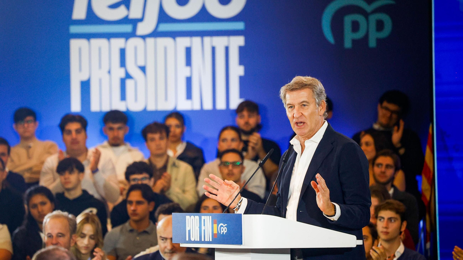 El presidente del Partido Popular, Alberto Núñez Feijóo, durante un acto de precampaña del PP